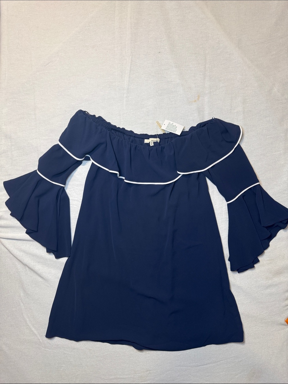 june and hudson dress, Navy & White, Off Sholder, Size M, Flutter Sleeve NWT